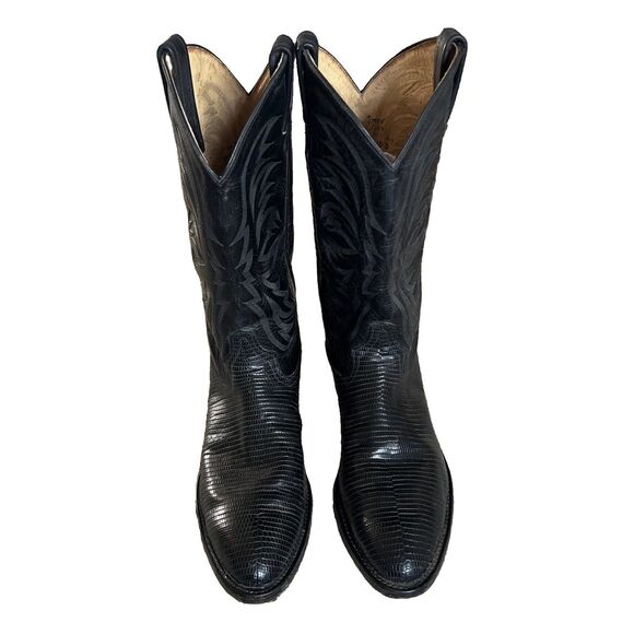 Vintage Tony Lama Size 10D Black Teju Lizard wingtips western cowboy boots main image 9